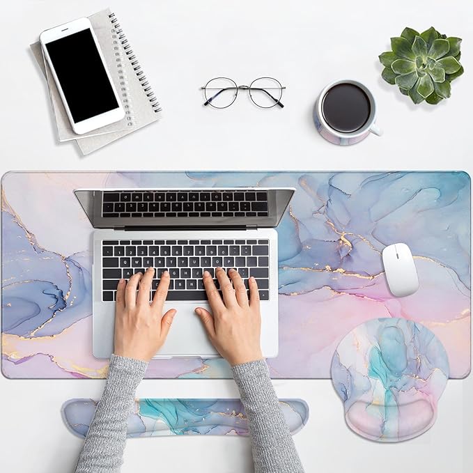 Britimes Blue Purple Liquid Marbling Keyboard Mouse Pad Set 4in1 Large - Image 5