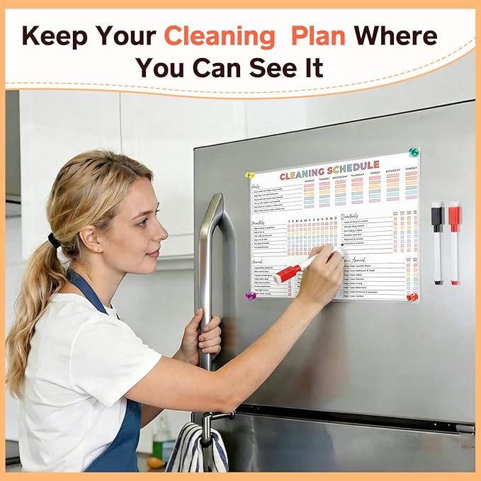 ADHD Cleaning Planner – Reusable Dry-Erase Sleeve Fridge Kit, Removable Coil - Image 4