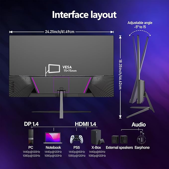 Gawfolk Gaming Monitor 27 inch QHD IPS, PC Screen 120Hz 2K, Ultra-Thin Zero - Image 7