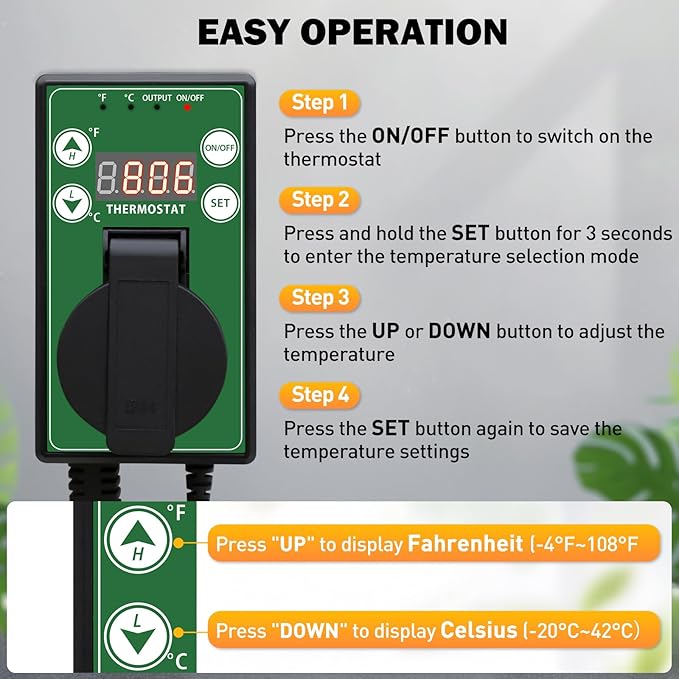 COOS BAY Digital Thermostat Controller -4 to 108°F, Temperature Control - Image 8