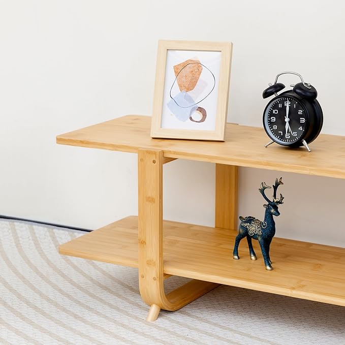 HollyHOME Bamboo TV Stand with Storage - Image 4