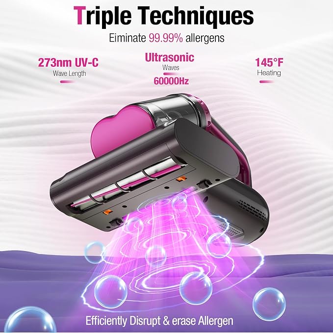BYHUME Mattress Vacuum Cleaner, 17Kpa 650W Bed Vacuum Cleaner, 273nm UV-C Light - Image 3