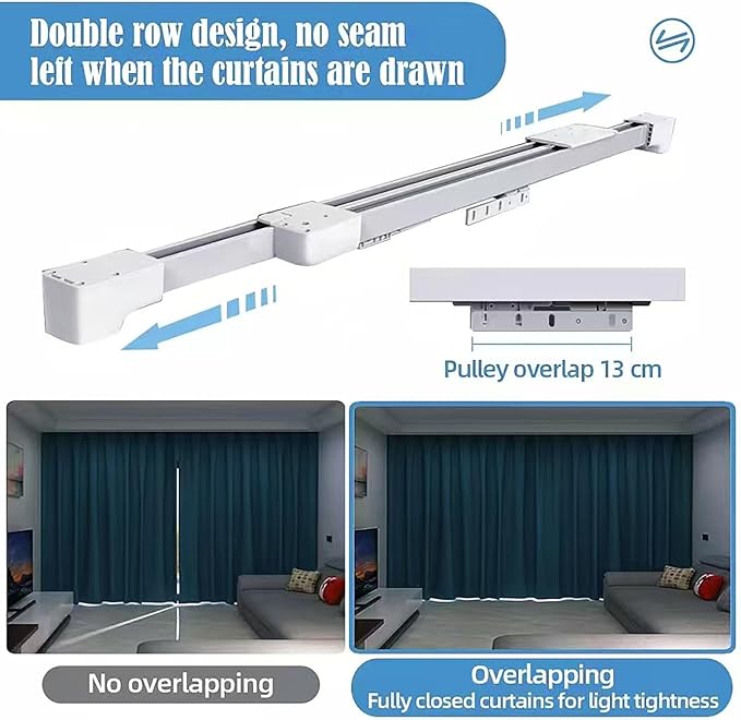 TIPIACE Rechargeable Motorized Curtain tracks to Remote Control Ceiling Mount - Image 6