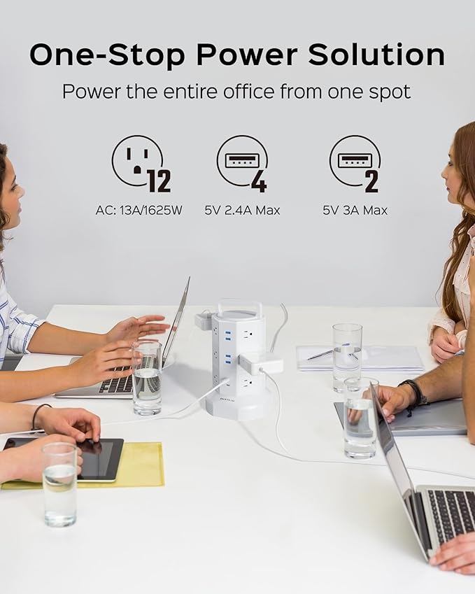 Power Strip Tower Surge Protector, JACKYLED 12 Outlets 6 USB Charging Station - Image 2