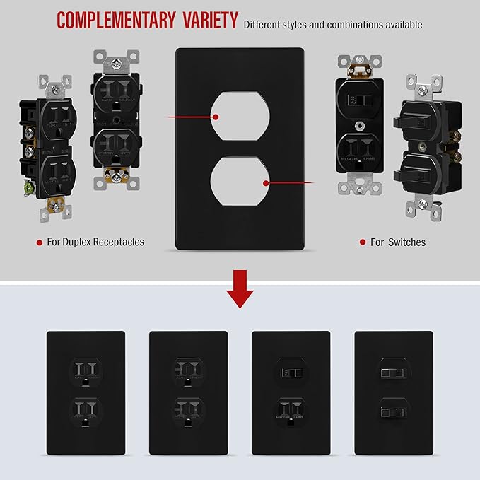 ENERLITES SI8821-BK Duplex Outlet Receptacle Cover, Screwless Wall Plate - Image 5
