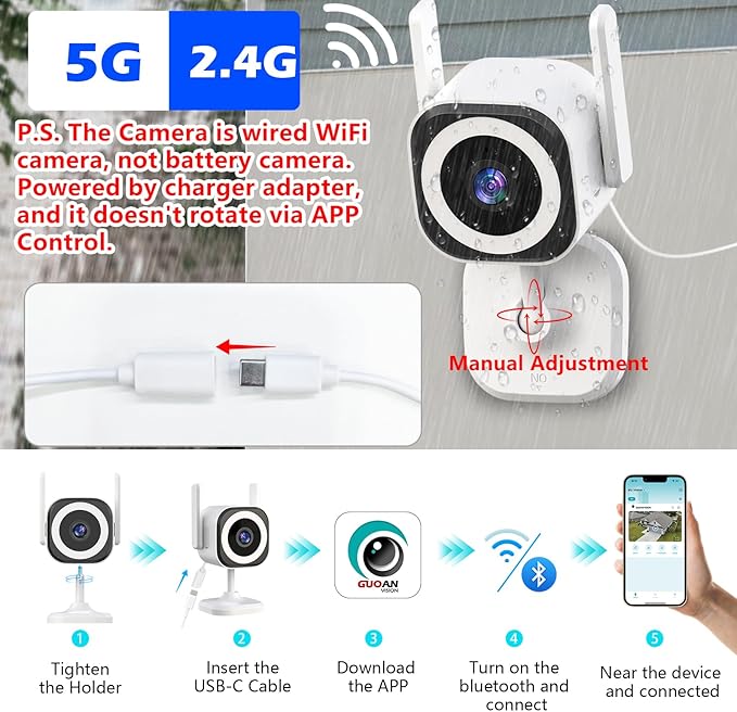 GUOANVISION Dual-Antenna Stable 5G WiFi Security Camera, 3X Zoom 2K Outdoor - Image 6