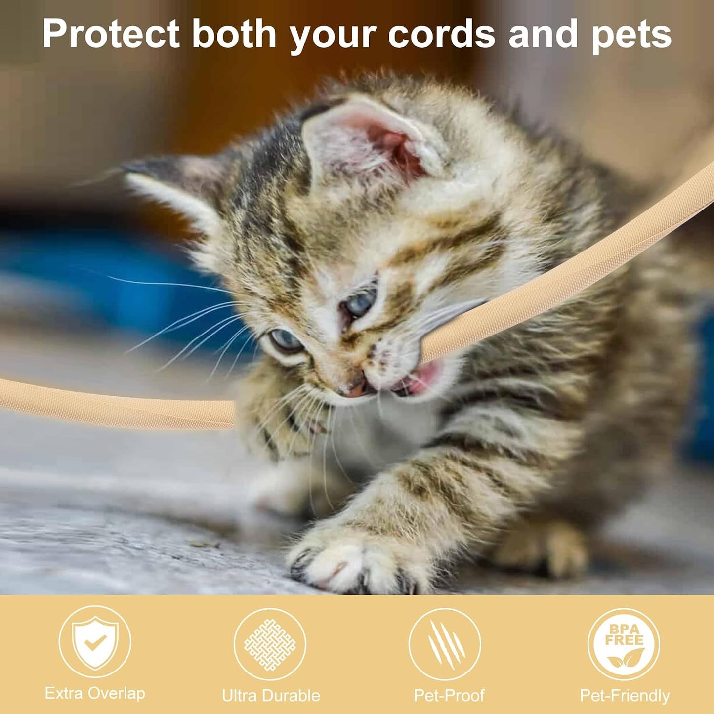 Secbolt Cord Protectors from Pets No Chew, 10FT - 1/2 Inch, Beige | Durable Cord Covers for Pets, Bite-Resistant Wire Protector for Cats, Dogs, Rabbits