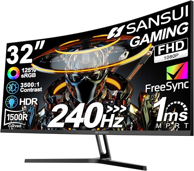 SANSUI 32 Inch Curved 240Hz Gaming Monitor High Refresh Rate, FHD 1080P Gaming by SANSUI