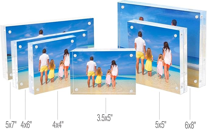 Meetu Acrylic 4x4 Picture Frame Clear Two Sided Desk Photo Frame Magnetic Frame - Image 7