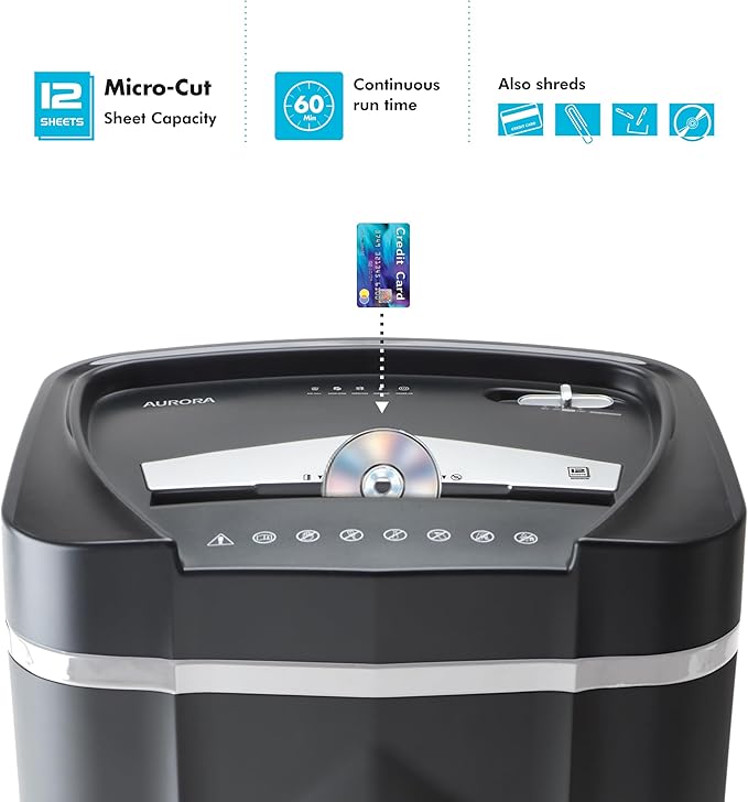 Aurora High-Security 12-Sheet Micro-Cut Paper/CD and Credit Card Shredder - Image 3