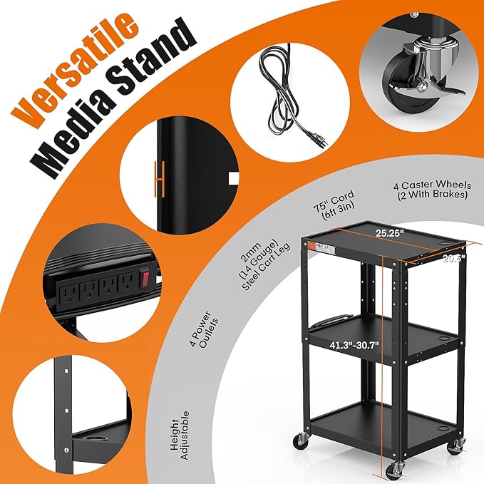 3 Shelf Metal Utility Cart - Image 8