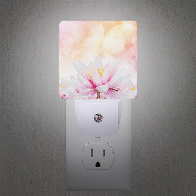 Smoaffly Pink Water Lily Lotus Night Light Plug-in LED Nightlights Auto Sensor - Image 2