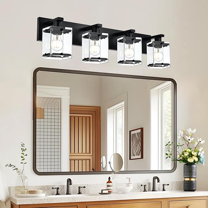 WINSHEN 4-Light Bathroom Vanity Light Fixture, Modern Black Wall Lighting Over - Image 2