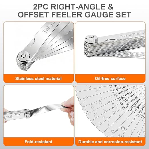 Tokyzexi 2Pcs Stainless Steel Feeler Gauge Set, 32 Straight Blades Feeler - Image 5