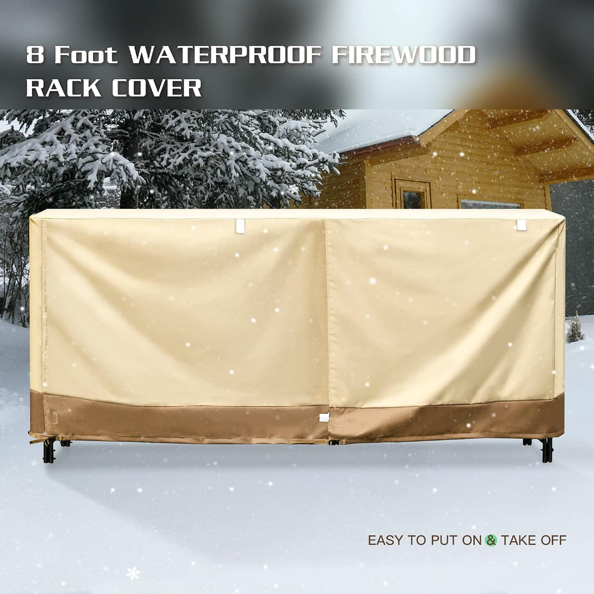 8ft firewood rack cover, 600d oxford heavy duty showing dimensions