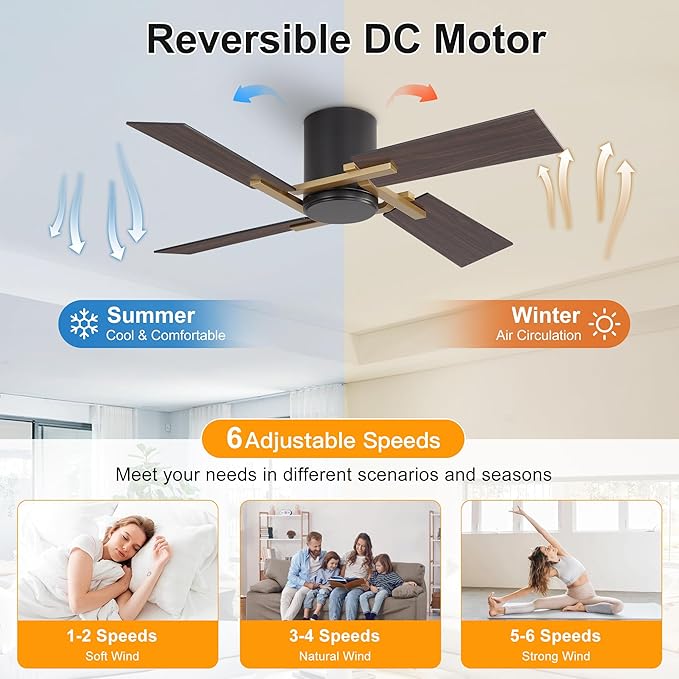 WINGBO 48 Inch Flush Mount Ceiling Fan without Light - Image 3