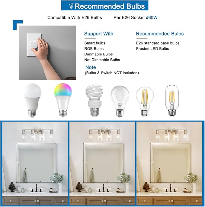 4 Light Bathroom Vanity Light, Brushed Nickel 4-Light Bathroom Light Fixtures - Image 7