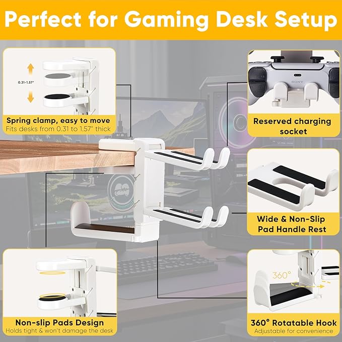 3-in-1 Under Desk Headphone Hanger - Image 3