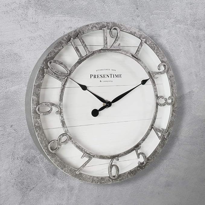 Presentime & Co 10" Farmhouse Series Wall Clock, Quartz Movement, Shiplap Style - Image 2