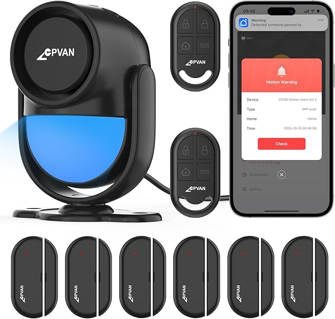 CPVAN WiFi Motion Sensor Alarm, 125dB Wireless DIY Smart PIR Motion Detector by CPVAN