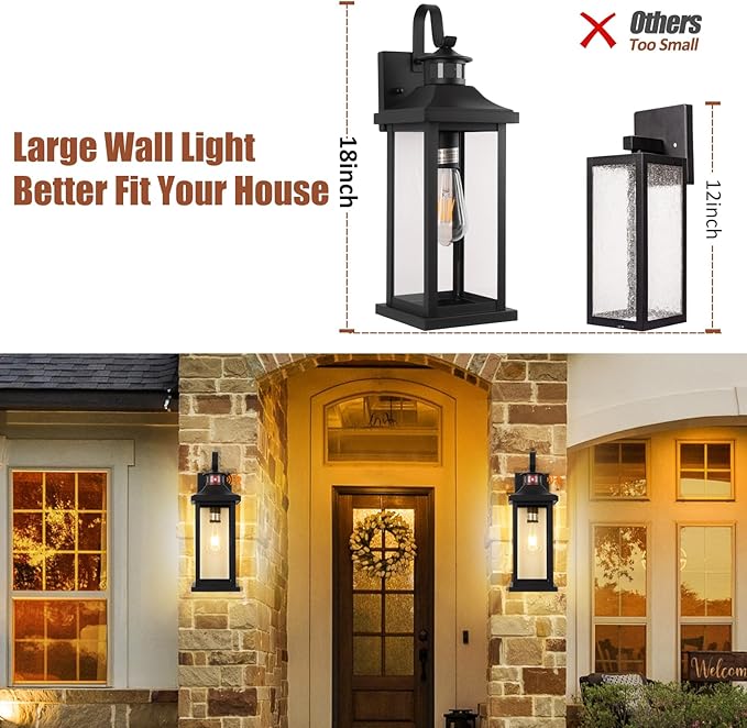 Roravilila 18 Inch Motion Sensor Outdoor Lights 2-Pack, Large Black Dusk to - Image 4