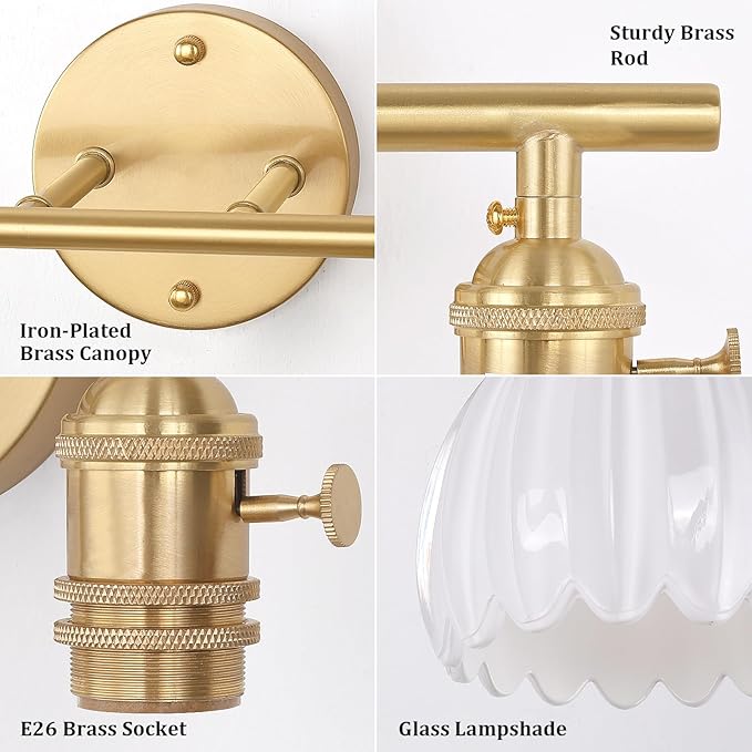 Shenmoyl Bathroom Light Fixtures, 2-Light Brass Vanity Wall Light Over Mirror - Image 7