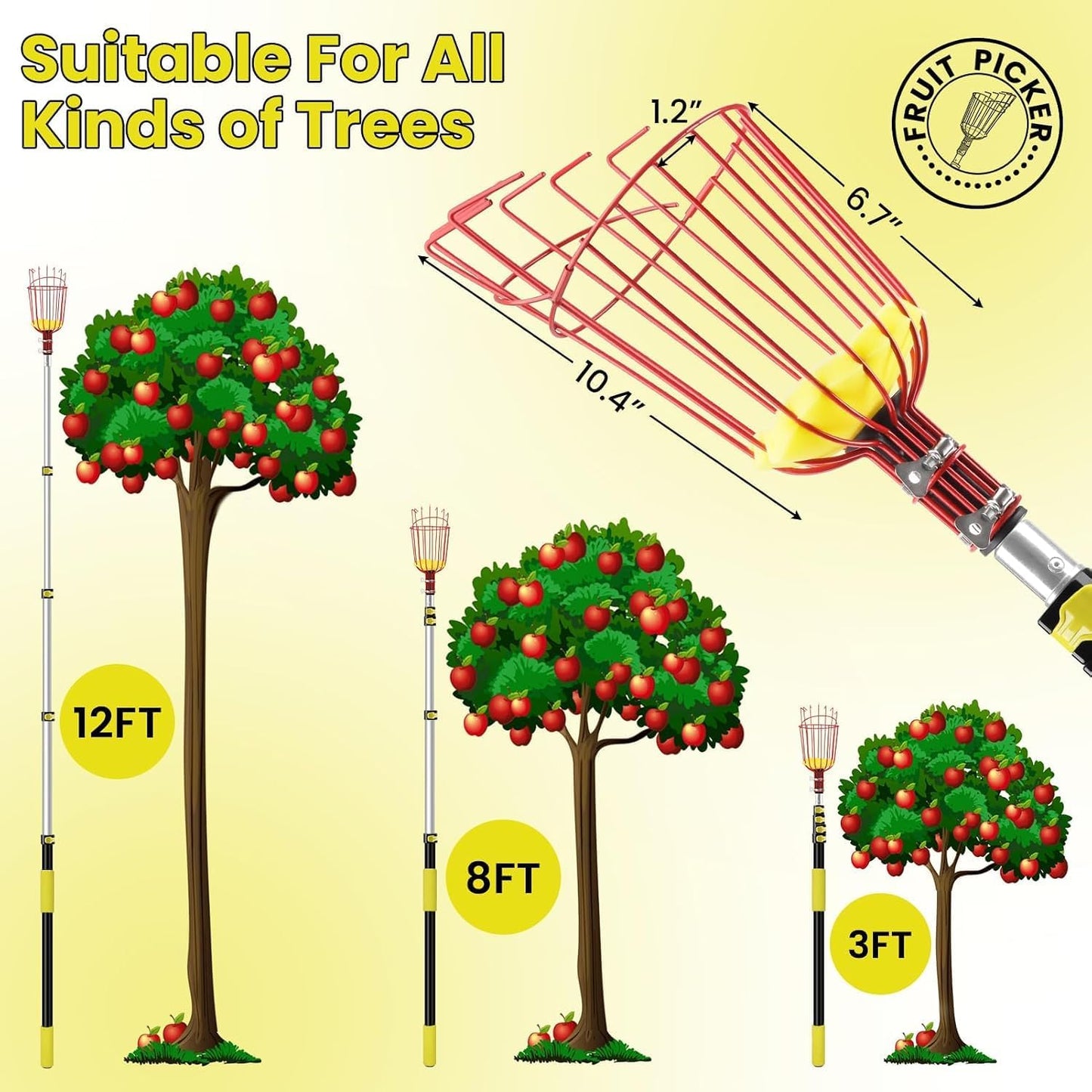 Fruit Picker with Basket, Apple Picking Tool Telescoping Pole