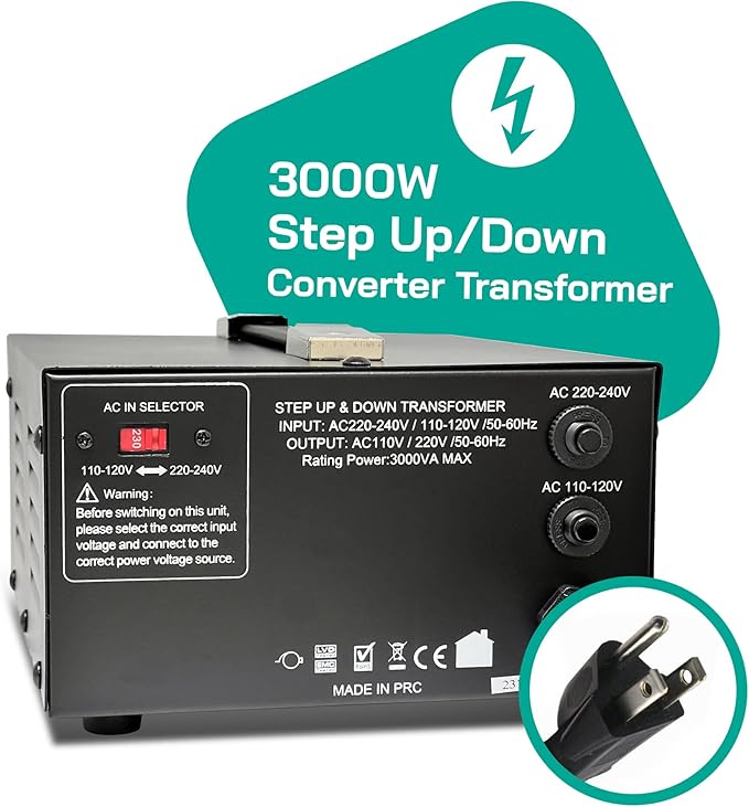 LiteFuze 3000 Watt Voltage Converter Transformer Step Up/Down - 110v to 220v / - Image 2