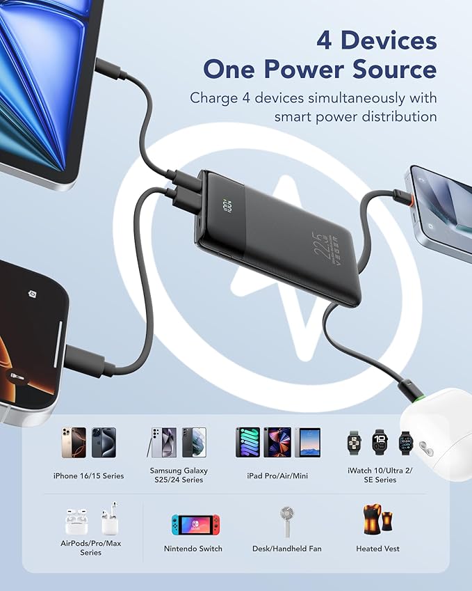 VEGER Portable Charger with Built in Cable, 10000mAh 22.5W Fast Charging USB C - Image 5