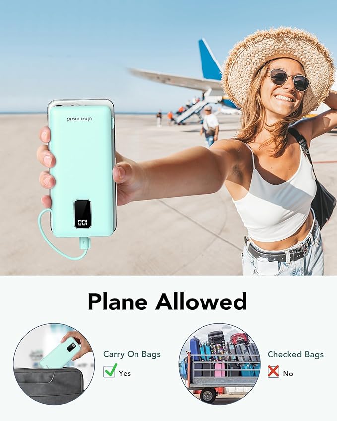 charmast Portable Charger with Built-in Cables and Plug, 10000mAh USB C Power - Image 8