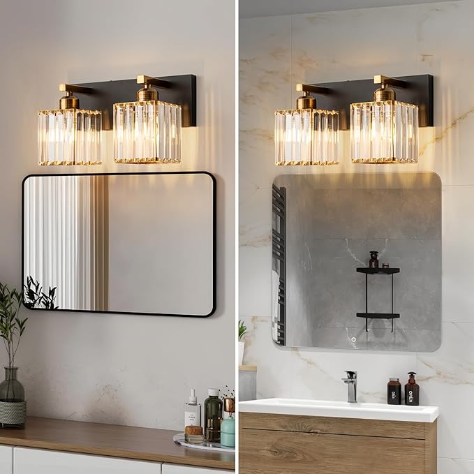 FDPBY Modern Bathroom Vanity Light 2-Lights Black Gold Crystal Bathroom Wall - Image 4