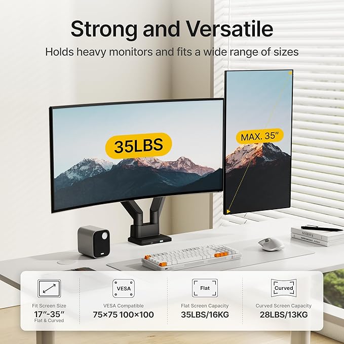 monTEK Dual Monitor Mount with USB Monitor Arms - Image 2
