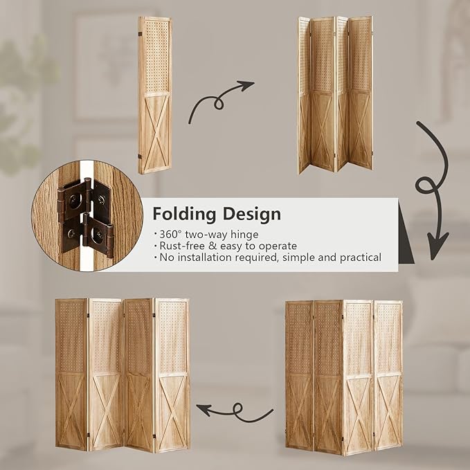 ALeesing 4 Panel Pegboard Wood Room Divider, 5.6Ft Pegboard Display Folding - Image 7