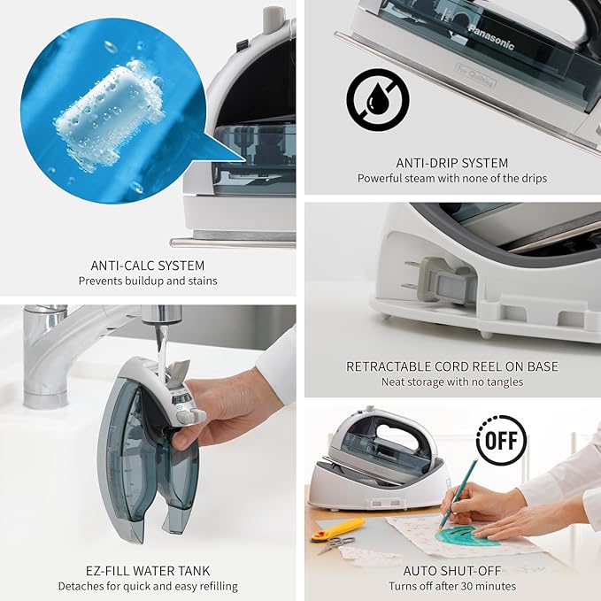 Panasonic NI-QL1100L Cordless Steam/Dry Iron, 1500W Wide Stainless Steel Plate - Image 7