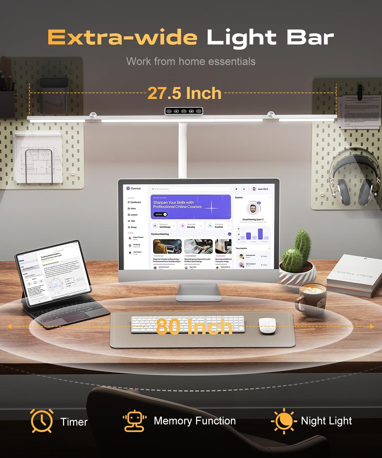 LED Desk Lamps for Home Office, Desk Light with Remote & Touch Control, Stepless Dimming,5CCT,Motion Sensor Auto On/Off, Eye-Caring Desk Lamp with Clamp for Study, Reading,Dual Monitors,White