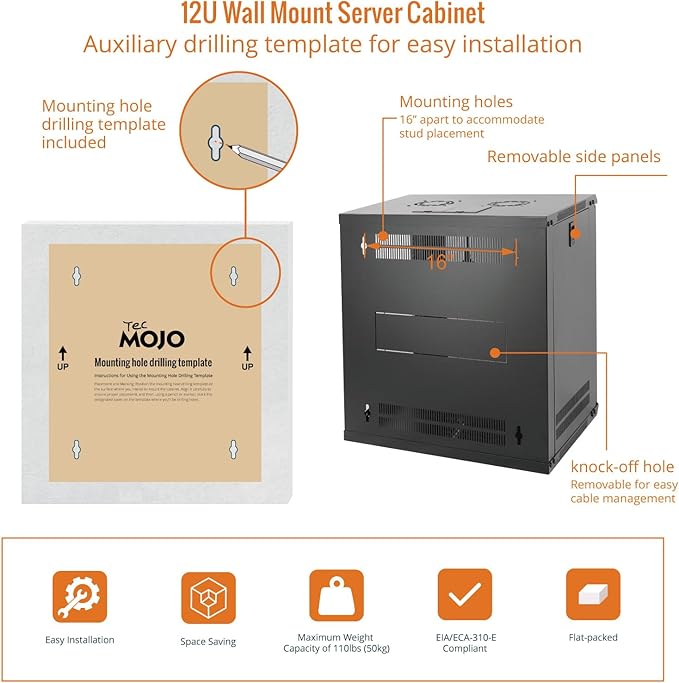 Tecmojo 12U Wall Mount Server Cabinet IT Network Rack Enclosure Lockable Door - Image 5