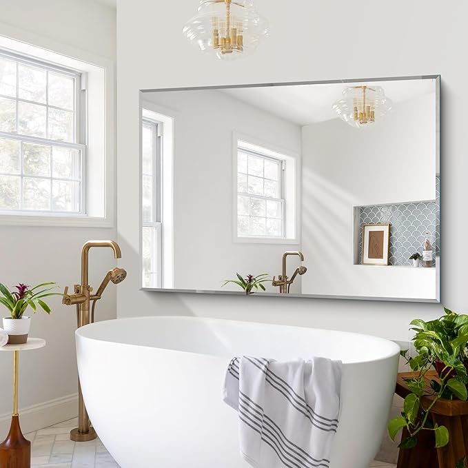 CILIBER 60x40 Large Beveled Mirror, Frameless Beveled Bathroom Mirrors - Image 6