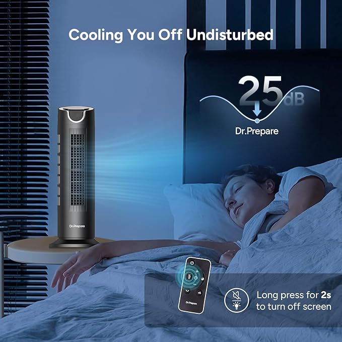 DR.PREPARE Tower Fan for Bedroom, 25 dB Quiet DC Bladeless Fan - Image 4