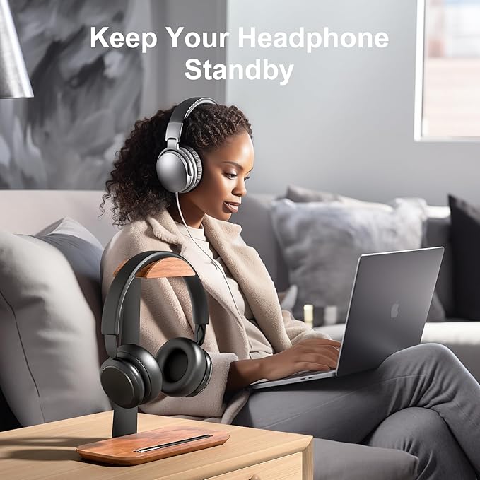 UPERGO Walnut Headphone Stand, Wood Headset Stand - Image 4