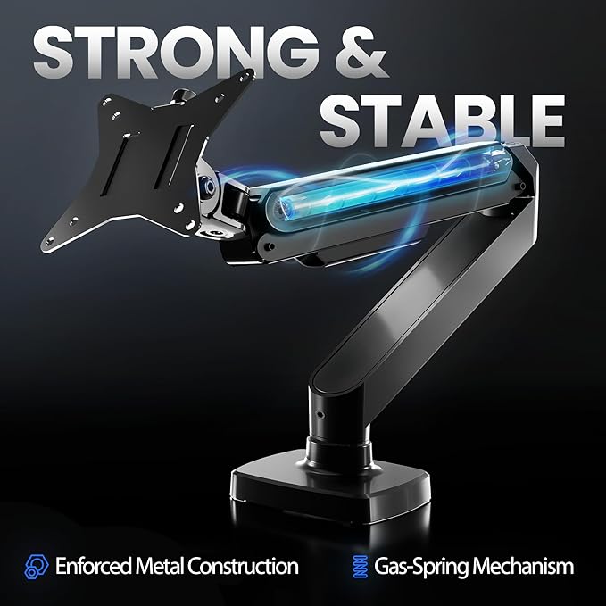 EVEO Premium Single Monitor Arm 14"–34", Adjustable Gas Spring Monitor Mount - Image 3