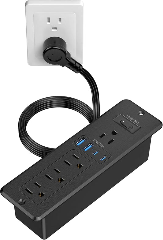 65W USB C Recessed Power Strip, Flush Mount Desktop Recessed Outlet by HEZI