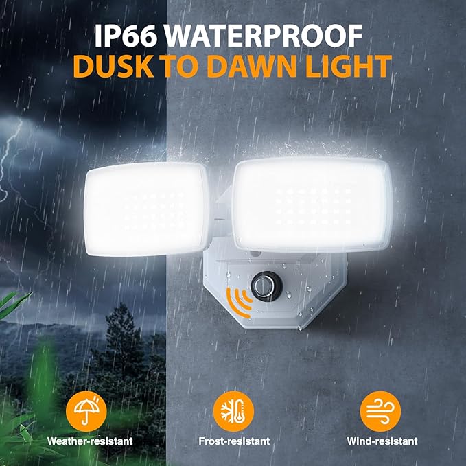 Onforu 32w 3200LM Dusk to Dawn Outdoor Lighting, 6500K Dual-Head Flood Light - Image 3