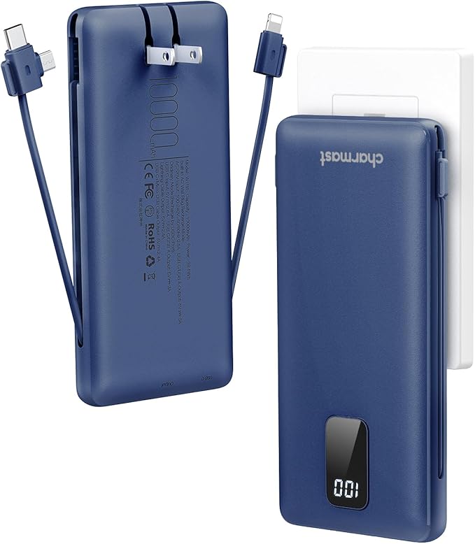 charmast Portable Charger with Built-in Cables and Plug, 10000mAh USB C Power by Charmast