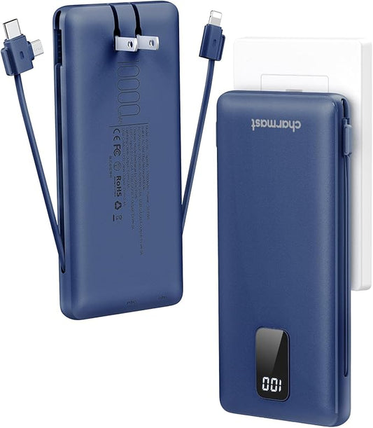 charmast Portable Charger with Built-in Cables and Plug, 10000mAh USB C Power by Charmast