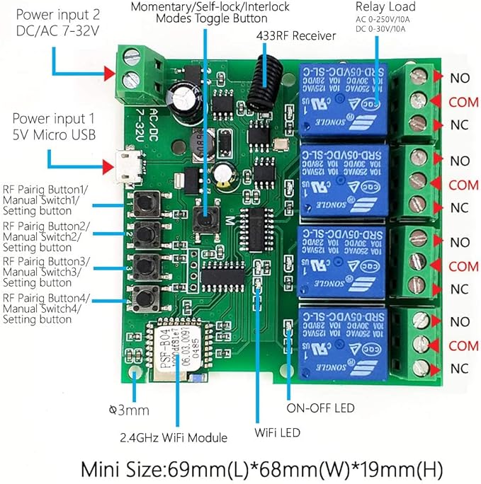 Newgoal 4 Channels WiFi Wireless Smart Switch Inching Self-Locking Relay Module - Image 6