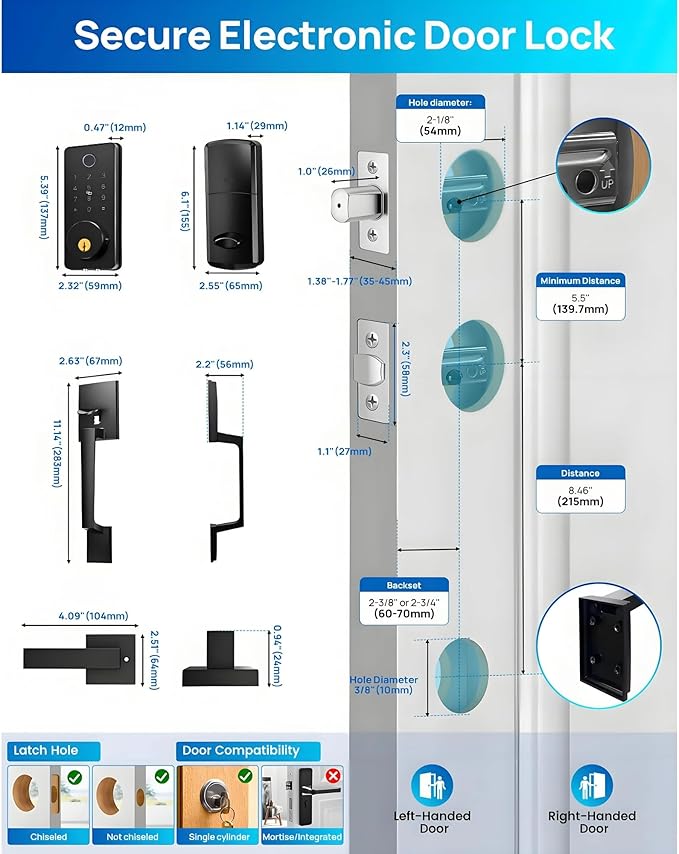 Smart Keyless Entry Door Lock Set w/Front Door Handle, 0.1s Fingerprint - Image 8