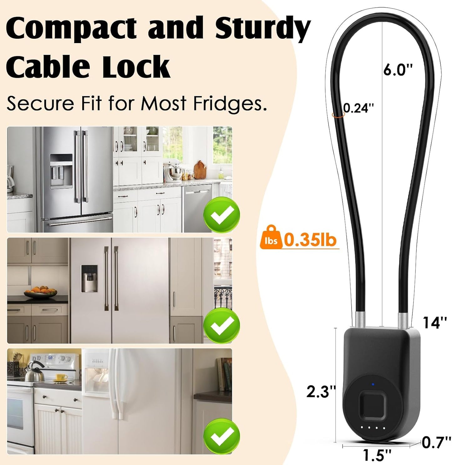 Fingerprint Fridge Lock,Child Proof Refrigerator Lock for Kids & Adults,Smart Cable Lock APP Control Waterproof Cabinet Lock for Fridge French Door Cabinet Gate Fence