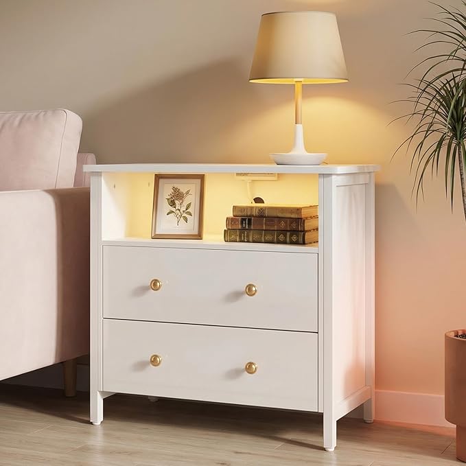 Tykacna 27 Inch Wide Night Stand, Large Wood Night Stand Set 2 - Image 2
