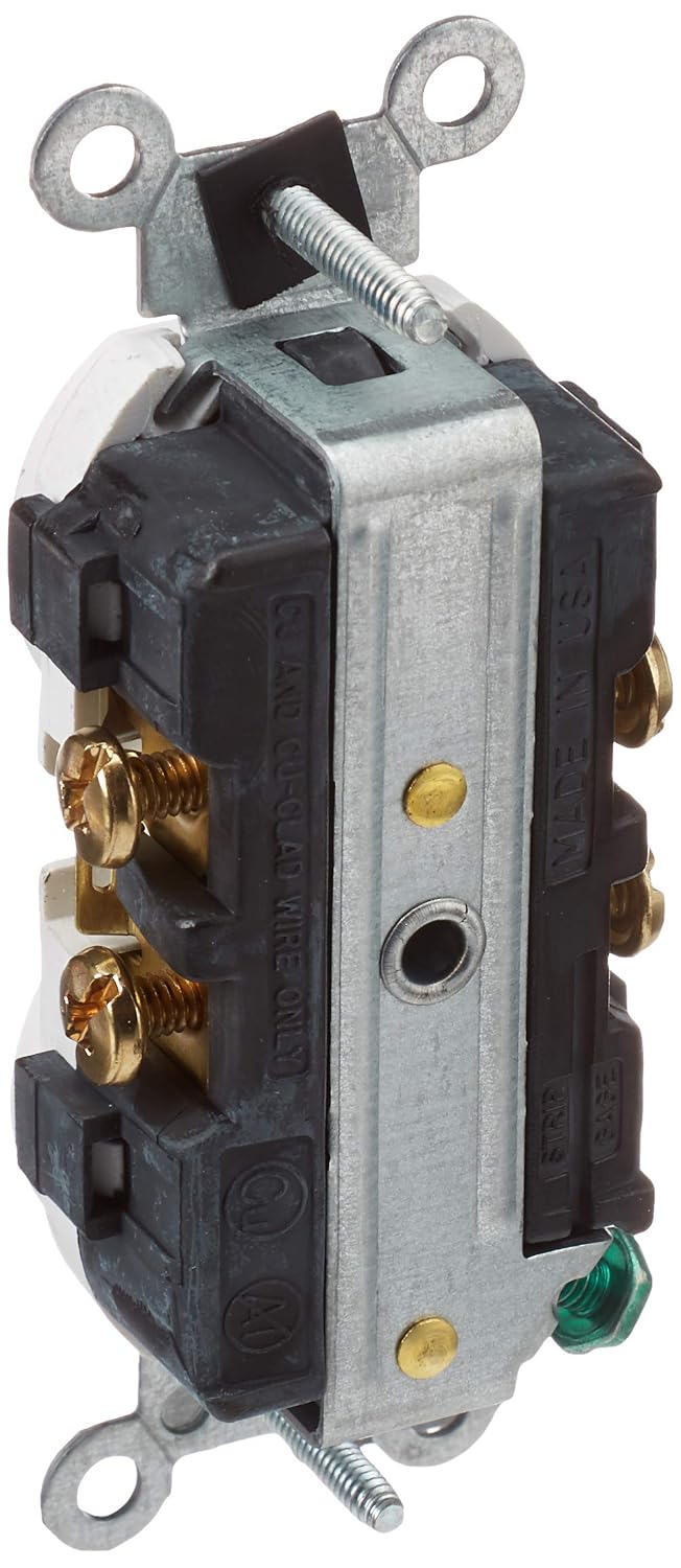 Leviton 5822-W Straight Blade Single Receptacle, 250 Vac, 20 A, 2 Pole, 3 Wire, White