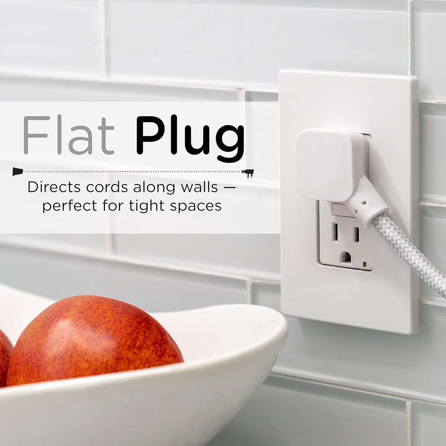 Cordinate Mini 3-Outlet Power Strip, 18 in Braided Extension Cord